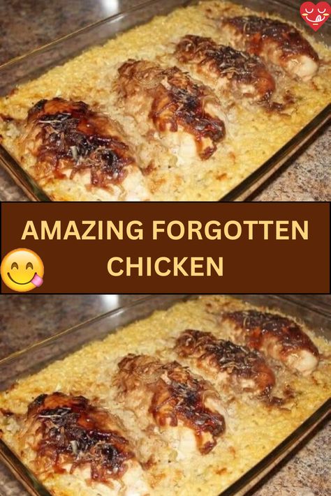 This Amazing Forgotten Chicken recipe is a simple yet delicious dish that's perfect for busy weeknights or when you want a comforting meal with minima... Boneless Skinless Chicken Breast Recipes, Skinless Chicken Breast Recipes, Forgotten Chicken, Minute Rice, Cream Of Mushroom Soup, Cream Of Mushroom, Breast Recipe, Boneless Skinless Chicken, Baked Chicken Recipes