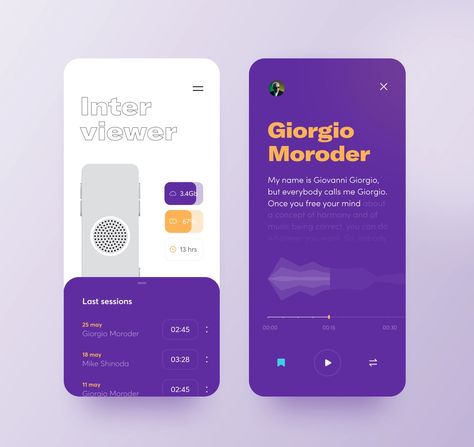 Interviewer Mobile App by Cuberto #appdesign #ui #purple Learn Ux Design, Clean Font, Ux Trends, App Screen, Ux Design Inspiration, Mobile Applications, Business Services, Kids App, Mobile App Ui