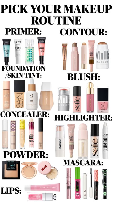 pick your makeup routine!! #makeup #beauty #preppy #aesthetic #vibes #fyp Pick Your Makeup, Milk Makeup Foundation, Makeup Routine Guide, Pro Makeup Tips, Makeup Collection Goals, Preppy Makeup, Makeup Order, Simple Makeup Tips, Makeup Face Charts