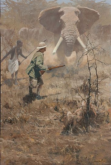 Momentum - Elephant by John Seerey-Lester Safari Hunter, Africa Hunting, Hunting Drawings, Pith Helmet, Vintage Safari, Hunting Art, Wildlife Artwork, Adventure Art, Elephant Painting