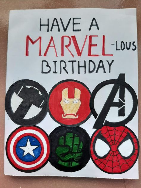 birthday card ideas for marvel series fans Marvel Birthday Cards, Diy Avengers, Mixing Paint Colors, Avengers Theme, Birthday Card Ideas, Marvel Gifts, Birthday Card Drawing, Avengers Birthday, Card Drawing