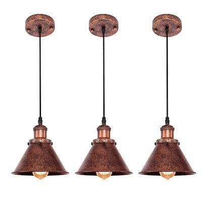 HUOKU Barn Antique Copper Industrial Cone Led, Mini Hanging Pendant Light in the Pendant Lighting department at Lowes.com Cabin Lighting Fixtures, Farm Dining Room, Farmhouse Style Living Room Decor, Cone Pendant Light, Copper Kitchen Decor, Retro Pendant Lights, Bronze Pendant Light, Cabin Lights, Metal Lampshade