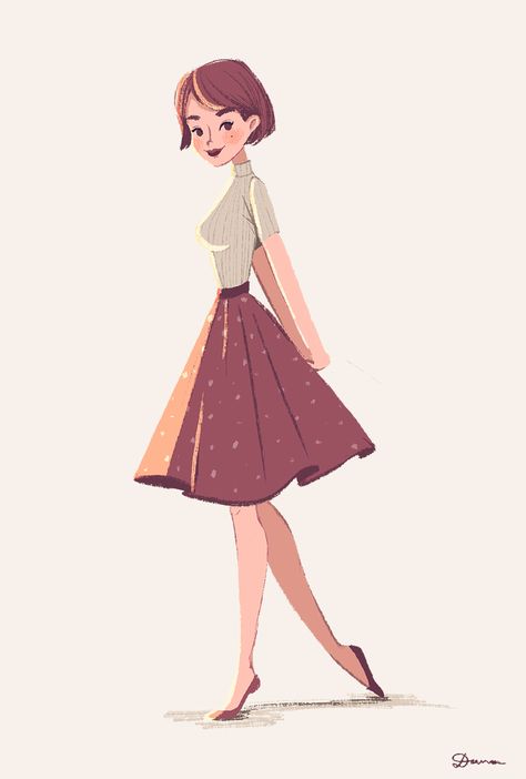 Digital illustration of a flirty 50s girl. Character design practice. https://www.behance.net/E11a Girl Character Design, Girl Character, Design Practice, Digital Illustration, Character Design, Illustrations, Design