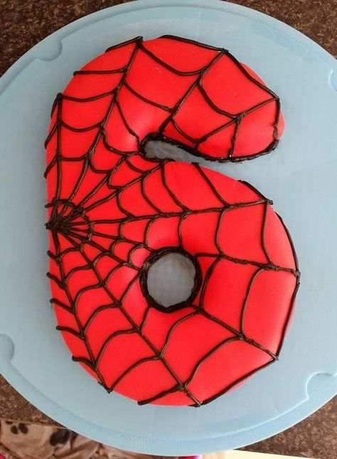 Spiderman Web Number 6 Birthday Cake Birthday Cake Boys, Son's Birthday, Spiderman Birthday Cake, Baked Cake, 6th Birthday Cakes, Spiderman Birthday Party, Superhero Cake, Mens Birthday Party, Spiderman Spider