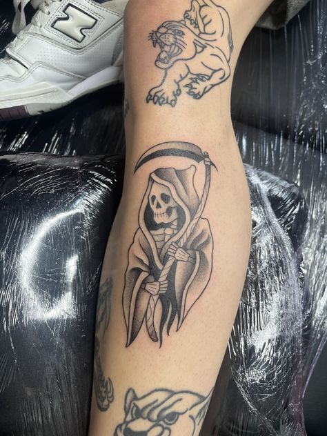 Feminine Grim Reaper Tattoo, American Traditional Grim Reaper Tattoo, American Traditional Grim Reaper, Traditional Grim Reaper Tattoo, Grim Reaper Tattoo, Reaper Tattoo, American Traditional Tattoo, American Traditional, Grim Reaper