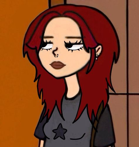 Pfps For Red Hair, Cartoon Girls Aesthetics, Half Red Half Black Hair Cartoon Pfp, Alternative Cartoon Characters, Grunge Cartoon Characters, Red Hair Character Pfp, Red Head Cartoon Profile Pictures, Aesthetic Pfp Red Hair, Pfp For Red Hair