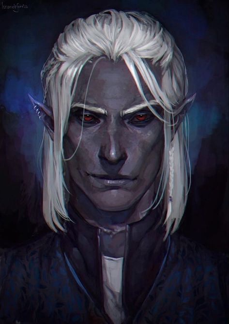 Old Drow Dnd, Drow Sorcerer Male, Male Drow Character Art, Elf Dnd Character Male, Dnd Drow Character Design, Drow Dnd Art, Dnd Elf Male, Dark Elf Character Design, Dusk Elf