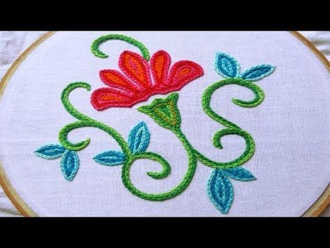 Kashida Embroidery Motifs, Chain Stitch Hand Embroidery, Kashida Embroidery, Embroidery Cards, Chain Stitch Embroidery, Hand Embroidery Patterns Flowers, Hand Embroidery Videos, Basic Embroidery Stitches, Border Embroidery Designs