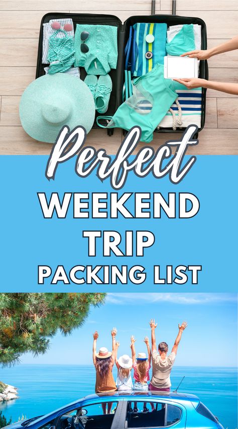 Take the stress out of packing with this essential weekend trip packing list that covers everything you need for a perfect short getaway. Whether you're heading to the beach, city, or mountains, this streamlined checklist ensures you'll have all your bases covered without overpacking. free packing checklist | vacation packing list | weekend getaway packing list | weekend travel essentials | travel packing checklist Weekend Getaway Packing List, Weekend Trip Packing List, Weekend Trip Packing, Weekend Packing List, Weekend Packing, Travel Packing Checklist, Packing List For Vacation, Packing Checklist, Vacation Packing