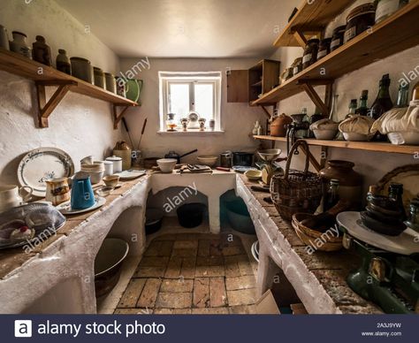 The scullery-pantry utility cold room at the charming Victorian era Marshmans Toad Hole Cottage near Ludham on the Norfolk Broads Stock Photo Castle Floor Plan, Dollhouse Inspiration, Toad In The Hole, Kitchen Studio, Norfolk Broads, Victorian Kitchen, Irish Cottage, Cold Room, Victorian Dollhouse