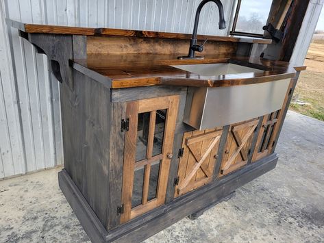 Farmhouse Country Rustic Kitchen Island Bar / Farmers Sink / Barware / Bar / Kitchen Cabinets / Coffee Bar / Bars / Rustic Farmhouse Island - Etsy Bin Bar, Farmhouse Island, Farmers Sink, Rustic Farmhouse Furniture, Rustic Kitchen Island, Farmhouse Kitchen Remodel, Kitchen Island Bar, Rustic Kitchen Design, Wine Cabinet