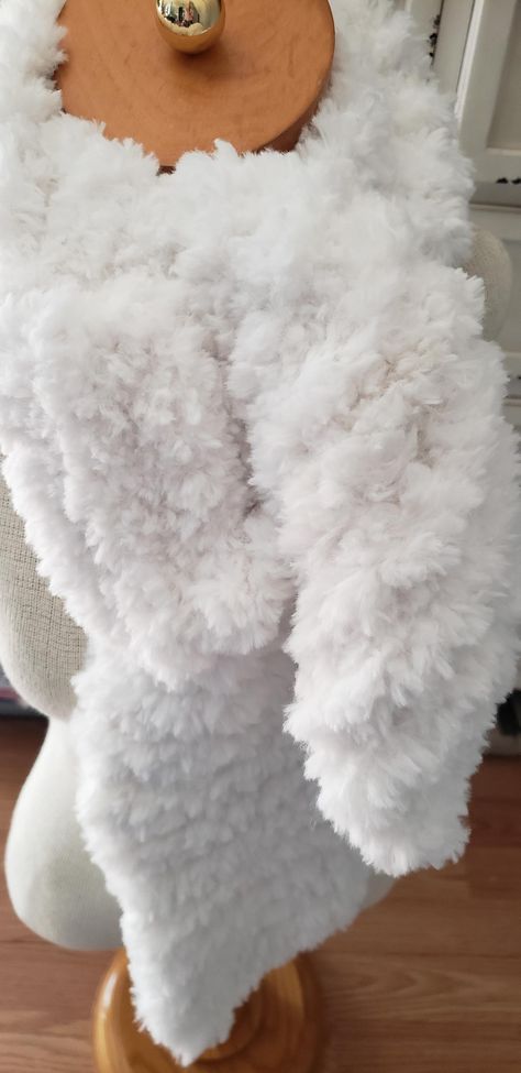 WHITE Super Soft Faux Fur Handmade Knitted Scarf Long Scarf, by Sherrie Styx at Styx River Art! Styx River, River Art, Cozy Scarf, Long Scarf, Handmade Knitting, Stretching, Scarf Wrap, Knitted Scarf, Scarf Accessory