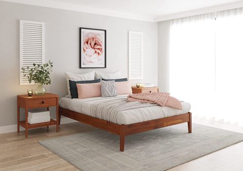 Platform Bed Without Headboard, Bed Frame Without Headboard, High Bed Frame, Bed Without Headboard, 12 Strong, Simple Bed Frame, Minimalist Living Room Decor, Minimalist Bed, Wood Platform Bed Frame