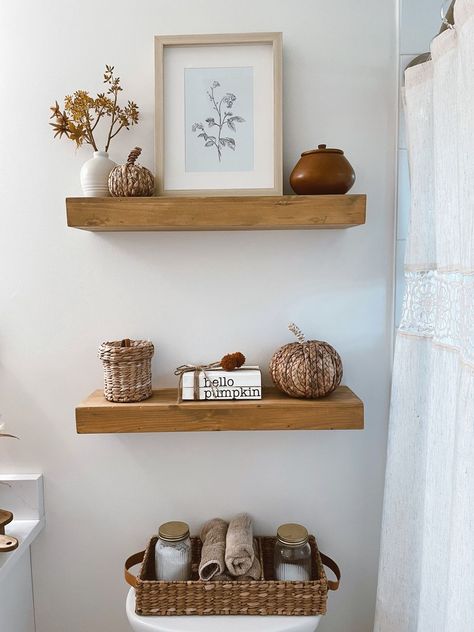 Wood Floating Shelf Pine - … curated on LTK Aesthetic Floating Shelves, Fall Bathroom Decor Ideas, Fall Bathroom Decor, Rustic Bathroom Shelves, Toilet Room Decor, Wood Floating Shelf, Fall Bathroom, Floating Shelf Decor, Guest Bathroom Decor