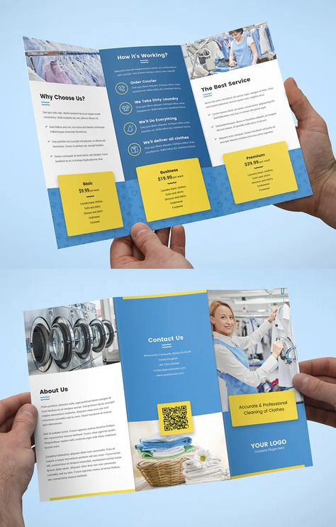 Laundry Menu Design, Laundry Brochure Design, Laundry Brochure, Cleaning Brochure, Laundry Logo, Laundry Ideas, Brochure Design Layout, Pamphlet Design, Laundry Shop