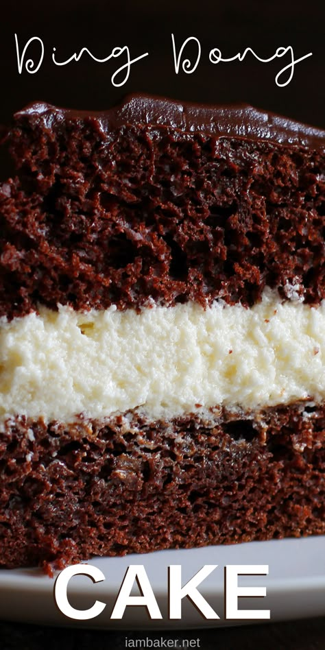 Yummiest Cake Recipes, Ding Dong Cake Recipe Easy, Show Stopping Desserts, Specialty Cakes Recipes, Ho Ho Cake Recipe, Ding Dong Cake Recipe, Ding Dong Cake, Chocolate Snack Cake, Ermine Frosting