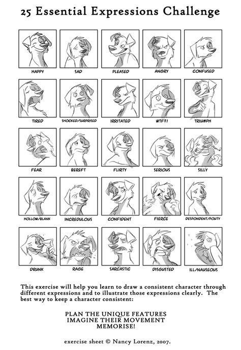 25 Essential Expressions by doingwell on DeviantArt Expressions Chart, 25 Essential Expressions, Expressions Challenge, Chibi Face, Comic Expressions, Faces Sketch, Expression Challenge, Dog Emotions, Facial Expressions Drawing