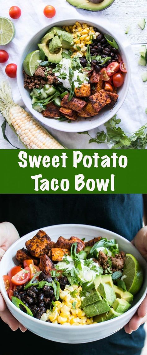 Cajun Sweet Potato Rice Bowl, Easy Power Bowl Recipe, Taco Power Bowl, Power Bowls With Sweet Potatoes, Mexican Power Bowl, Sweet Potato Mexican Bowl, Ground Turkey Sweet Potato Bowl, Loaded Potato Taco Bowl, Mashed Potato Bowl Recipes