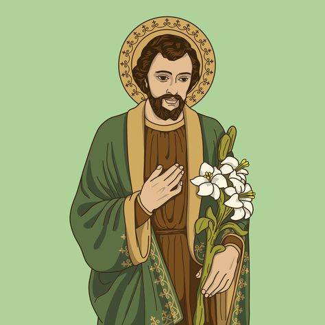 San José de Nazaret ilustración vectorial de color St Joseph Illustration, St Joseph Images, Christianity Drawing, Saint Illustration, Feast Of St Joseph, Saint Joseph Art, Greek Drawing, St Josephs Day, Catholic Orders