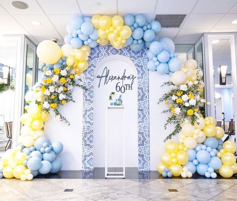 Amalfi Coast Theme Birthday Party, Positano Balloon Garland, Blue And Yellow Balloon Decor, Amalfi Style, Lemon Themed Bridal Shower, Sofia The First Birthday Party, Bridal Shower Inspo, Amalfi Coast Wedding, Birthday In Heaven