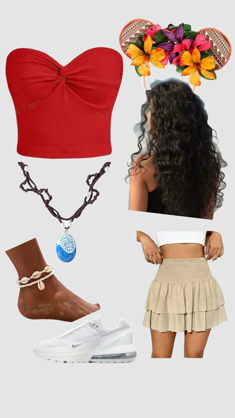 Disney world outfit #moana #disney #outfit Moana Disney Costume, Moana Outfit, Moana Halloween Costume, Disney Trip Outfits, Moana Disney, Disney Princess Outfits, Disney Themed Outfits, Cute Disney Outfits, Trio Halloween Costumes