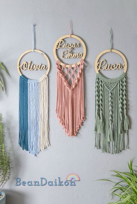 Personalized Dream Catcher Macrame💕 A very unique gift for friends or a beautiful decor for your room💖 #macrameroundsign #macramenamesign #bohemianinspired #macramecreations #handcraftedart #accentdecor #bohowallhanging #bohohomestyle #walldecorideas #bohemianhomedecor #macrameaccessories #homegifts #handmadeitems #wallhanger #bohodecoration #handcraftedgifts #supportmakers #mybohohome #bohodesign #naturaldecor #handmadegoods #wallhangings #macramedecor #handmadegift #homedecoration Dream Catcher Macrame, Decor For Your Room, Boho Christmas Decor, Diy Craft Kit, Macrame Boho, Boho Nursery Decor, Boho Wall Hanging, Boho Christmas, Macrame Decor