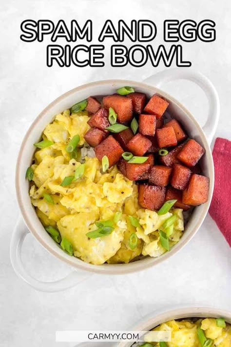 Spam And Eggs Recipe, Spam Bowl Recipes, Spam Sauce, Spam Bowls, Korean Spam Recipes, Spam With Rice, Easy Spam Recipe, Spam Recipes Lunch, Air Fryer Spam Recipes