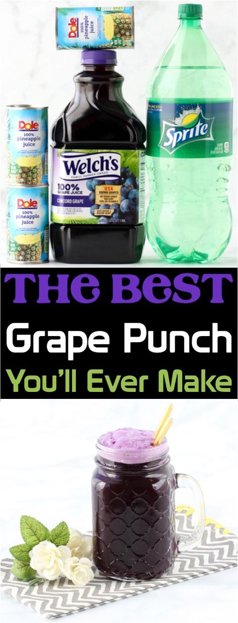 Grape Punch Recipes, Drinks With Sprite, Alcohol Punch, Grape Punch, Alcohol Shots, Easy Punch Recipes, Party Punch Recipes, Christmas Punch Recipes, Punch Drinks