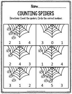 Preschool Worksheets Counting Spiders Spider Curriculum Preschool, Spider Counting Preschool, Spider Math Preschool, All About Spiders Preschool, Halloween Preschool Worksheets, Spider Math Activities, Spider Math, Spiders Preschool, Skills For Preschoolers