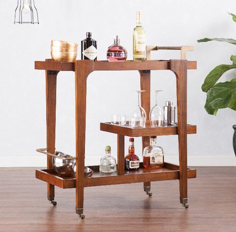 Mid Century Modern Bar Cart, Wooden Bar Cart, Bar Deco, Wood Bar Cart, Mid Century Modern Bar, Modern Bar Cart, Gold Bar Cart, Drinks Trolley, Serving Cart