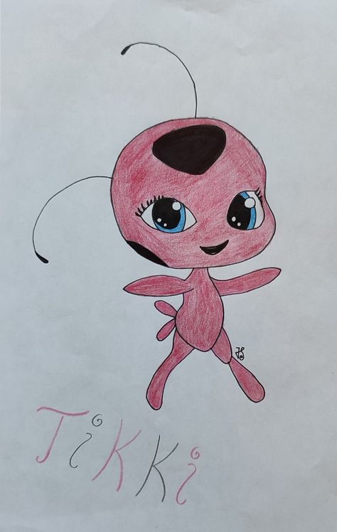 Drawing of Tikki 🐞 More Kwamis will come soon... Miraculous Drawings, Ladybug Drawing, Come Soon, Explosion Box, Cute Little Drawings, Colorful Drawings, Lady Bug, Tom Holland, Miraculous Ladybug