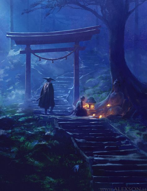 Landscape Stairs, Asian Landscape, Landscape Concept, Image Painting, Japanese Landscape, Fantasy Places, Fantasy Art Landscapes, Fantasy Concept Art, Fantasy Aesthetic