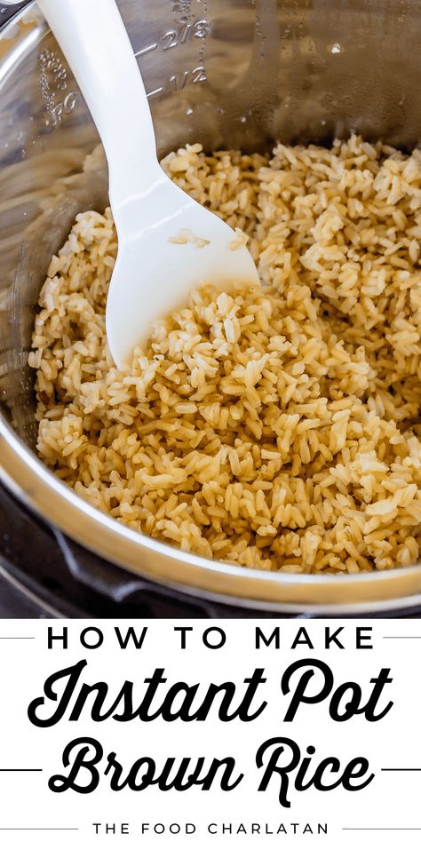 How to cook Brown Rice in Instant Pot from The Food Charlatan. Brown rice can be a little finicky, and this is my favorite way to make it! It's completely foolproof. You will get fluffy, flavorful brown rice every time. Who knew that the electric pressure cooker would solve all our gummy, crunchy, tastes-too-healthy brown rice woes! We make this at LEAST once a week. Honestly, I eat it just for the delicious taste and texture! Perfect side with Asian, Mexican, or any meal that calls for rice. Brown Rice In Instant Pot, Fluffy Brown Rice, Rice In Instant Pot, Instant Pot Brown Rice, Rice In The Instant Pot, Cook Brown Rice, Perfect Brown Rice, Healthy Brown Rice, Brown Rice Cooking