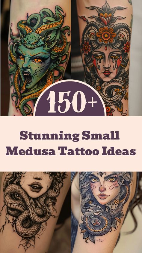 Explore the captivating allure of Medusa tattoos with these stunning designs. From traditional to modern, Medusa tattoos are known for their intricate details and powerful symbolism. Whether you're drawn to a small, simple design or a bold thigh piece, there's a Medusa tattoo perfect for expressing your unique style. Discover the deep meaning behind this mythological figure and embrace the empowering essence she embodies. Dive into the world of black women's Medusa tattoos and celebrate strength Male Medusa Tattoo, Simple Medusa Tattoo, Medusa Tattoo Design Ideas, Small Medusa Tattoo, Modern Medusa, Medusa Tattoo Ideas, Medusa Tattoos, Medusa Hair, Medusa Tattoo Design