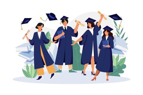 Students Celebrate Graduation Illustration concept on white background Graduation Illustration, Graduation Cartoon, Education Illustration, Women Education, Unique Illustration, An Education, Vector Art, White Background, Back To School