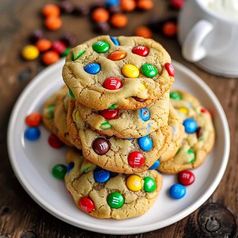 Soft-baked M&m Cookies Recipe - elianarecipes.com Brown Butter M And M Cookies, Soft Batch M&m Cookies, Pudding M&m Cookies, Sugar M&m Cookies, M&m's Cookies Recipe, M And M Cookies Recipe, Mini M M Cookies Recipe, Mini M&m Cookies, Cookies With M&ms