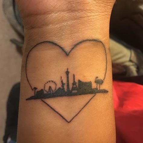 Vegas Skyline Tattoo, Vegas Strong Tattoo, Las Vegas Wedding Tattoo, Small Vegas Tattoo Ideas, Las Vegas Tattoo, Skyline Tattoo, Strong Tattoos, Vegas Tattoo, Vegas Skyline