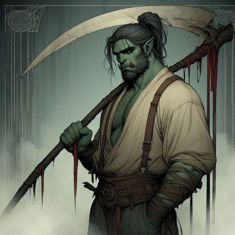 Handsome Orc, Dnd Artwork, Half-orc Male, Dnd Idea, Bog Witch, Fantasy Inspo, Dnd Npc, Religious Iconography, Half Orc