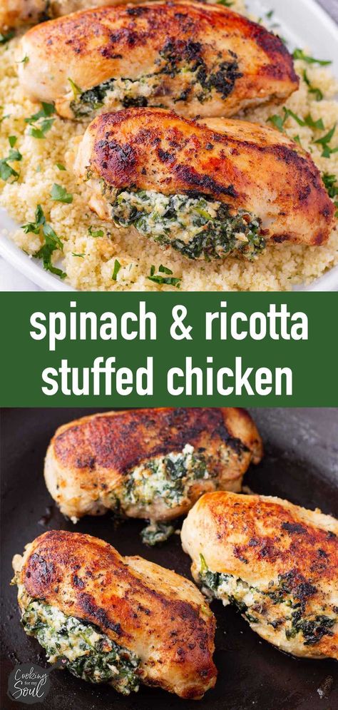 Ricotta Stuffed Chicken Breast, Ricotta Stuffed Chicken, Stuffed Chicken Breast Spinach, Spinach And Ricotta, Ricotta Recipes, Cheese Stuffed Chicken, Spinach Ricotta, Spinach Recipes, Low Carb Dinner Recipes