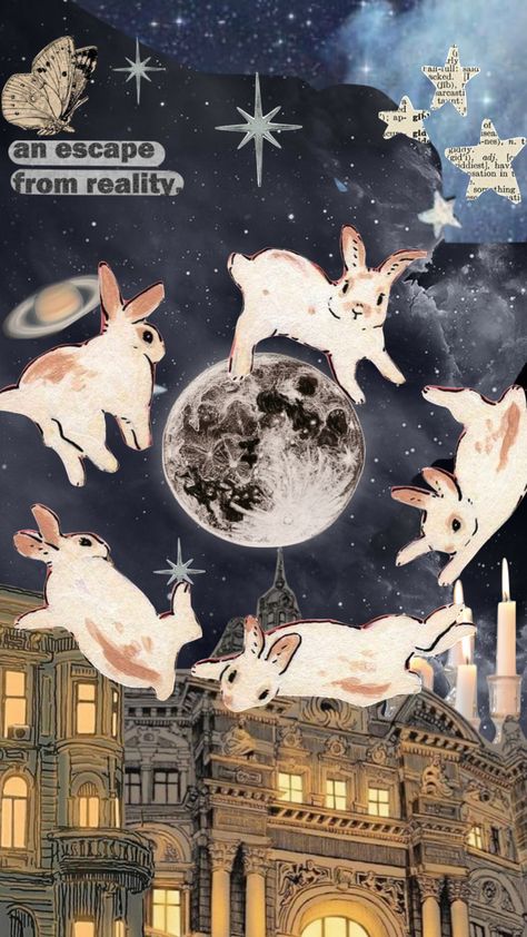 ⭐️🐇🕯#nightasesthetic #star #bunnies #aesthetic Space Bunny Wallpaper, Vintage Bunny Wallpaper, Bunny Wallpaper Aesthetic, Bunnies Aesthetic, Collages Aesthetic Vintage, Space Bunny, Stars Illustration, Space Bunnies, Rabbit Wallpaper