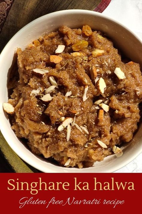 Singhare ka halwa or Singhare ke Aate ke halwa is a very easy, quick and delicious recipe prepared during Indian fasting festivals like Navratri and Shivratri. Made with water chestnut flour this gluten free dessert needs only a few basic ingredients and gets ready within minutes. #navratrirecipe #glutenfreesessert #easydessert #indiandessert Kada Prasad, Eid Treats, Badam Halwa, Punjabi Recipes, Navratri Recipes, Sweet Easy Recipes, Vegetarian Indian Recipes, Indian Breads, Yummy Dessert Recipes