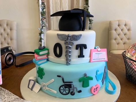 Occupational Therapy Graduation Party Ideas, Occupational Therapy Cake Ideas, Occupational Therapy Party Ideas, Occupational Therapy Cake, Ota Graduation Pictures, Psychology Graduation Cakes, Occupational Therapy Cookies, Physical Therapy Student Graduation Pictures, Occupational Therapy Graduation Party