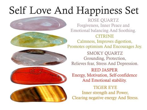 Happiness Crystals, Crystals For Self Love, Crystals For Happiness, Most Powerful Crystals, Gemstones Chart, Crystal Healing Chart, Powerful Crystals, Love Crystals, Crystals Healing Properties