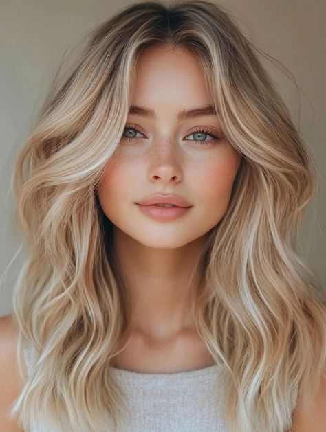 Unleash your hair's potential with 35 stunning medium wavy hairstyle ideas. These versatile looks work for every face shape and hair type, from loose waves to defined curls. Learn how to enhance your natural texture or create effortless waves with simple styling techniques. Perfect for both casual and formal occasions, these wavy hairstyles will boost your confidence and elevate your overall look. Loose Waves Medium Length Hair, Simple Wedding Hair Down Loose Waves, Shoulder Length Loose Curls, Volume Curls Medium Hair, Beachy Waves Hairstyles, Wavy Hair Looks, Wavy Hair Blonde, Curled Hairstyles For Medium Hair, Beachy Waves Hair