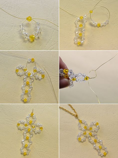 Beaded Cross Tutorial, Cross Jewelry Diy, Diy Beaded Rings, Seed Bead Projects, Crystal Cross, Cross Crafts, Beaded Cross, Handmade Earrings Beaded, Seed Bead Patterns