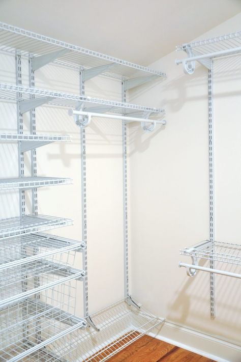 Master Closet With Wire Shelving, Organizing Wire Closet Shelves, Wire Walk In Closet, Rubbermaid Closet, Master Closet Makeover, Diy Master Closet, 1930 Bungalow, Wire Closet Organizers, Wire Closet Systems