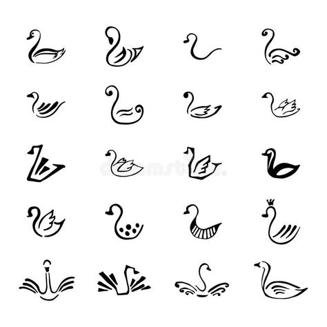 Photo about Set of 20 sketch hand drawn logo elements of black swan isolated on the white background. Illustration of emblem, boutique, corporate - 65833863 Minimal Swan Tattoo, Tiny Swan Tattoo, Swan Doodle, Swan Outline, Swan Vector, Black Swan Tattoo, Goose Tattoo, Swan Drawing, Swan Tattoo