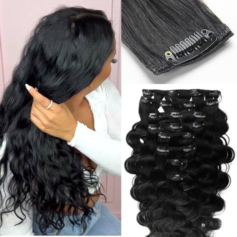 Amazon.com : KRN Clip in Hair Extensions Real Human Hair, 135g 8pcs Natural Black Hair Extensions Clip Ins Brazilian Virgin Human Hair Extensions Clip Ins (Natural Black Body Wave Clip In Hair, 20 Inch) : Beauty & Personal Care Hair Extensions Clips, Real Hair Extensions, Hair Extension Clips, Hair Extensions Clip, Black Hair Extensions, Real Human Hair Extensions, Natural Black Hair, Real Hair, Clip In Hair