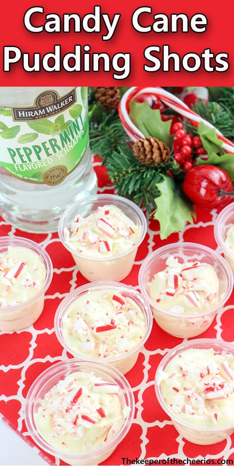 Candy Cane Pudding Shots - The Keeper of the Cheerios Pudding Shot Recipes, Christmas Jello, Jello Pudding Shots, Candy Shots, Christmas Drinks Alcohol Recipes, Christmas Jello Shots, Christmas Shots, Christmas Drinks Alcohol, Coctails Recipes