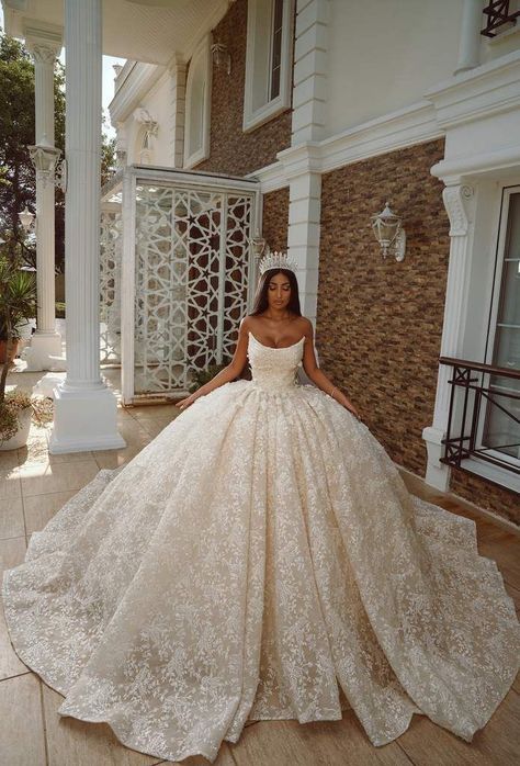 Poofy Wedding Dress, Queen Wedding Dress, Big Wedding Dresses, Pretty Wedding Dresses, Fancy Wedding Dresses, Lace Ball Gowns, Fancy Wedding, Lace Wedding Dress Vintage, Dream Wedding Ideas Dresses